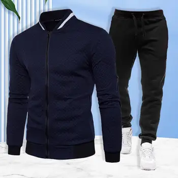 Iki parçalı Set Sonbahar Kış erkek eşofman Standı Yaka fermuarlı ceket İpli Elastik Bel Pantolon Spor Tişörtü Ceket Takım Elbise