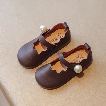 Ilkbahar Sonbahar Yürümeye Başlayan Kızlar İnci Prenses Ayakkabı Bebek Kız Rahat deri ayakkabı Mary Jane Ayakkabı Çocuklar Kanca Döngü Daireler 3-6Y