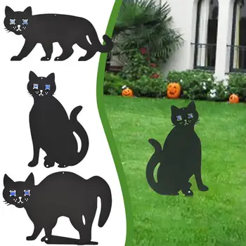 Içi boş Bahçe Dekorasyon Korkutmak Kedi Metal Malzeme Avlu Çim Peyzaj Eklenti Siyah Kedi Demir El Sanatları 3 Model