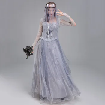 İskelet Zombi Hayalet Gelin Kostüm Yetişkin Kadın Cadılar Bayramı Fantezi Parti Vampir Rol Oynamak Elbise Cosplay