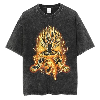 Japon animesi dragon topu baskılı tişört Erkekler Hip Hop Vintage T Shirt Streetwear Yaz Boy Tshirt Harajuku pamuklu üst giyim