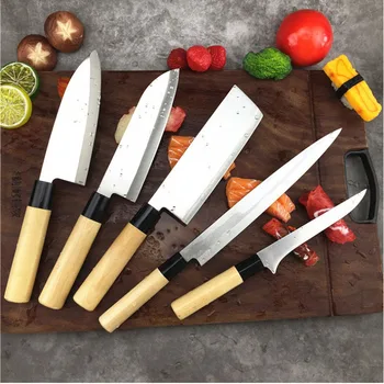Japon Sashimi Bıçak Balık Fileto Bıçağı Suşi Dilimleme Somon Bıçaklar Ahşap Saplı Paslanmaz Çelik Balık Dilimleme Bıçağı Mutfak