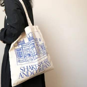 Kadın Kanvas omuzdan askili çanta Shakespeare Baskı Bayanlar Alışveriş Çantaları Pamuklu Bez Kumaş Bakkal Çanta Tote Kitap Çantası Kızlar İçin