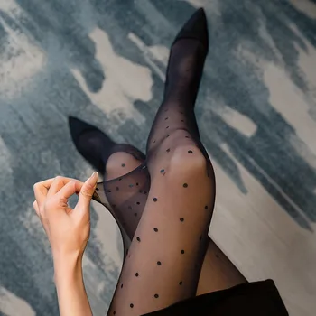 Kadın Küçük Nokta Baskı Soğuk Kesim Keyfi İnce Görünmez Külotlu Çorap Seksi Anti-off Çorap