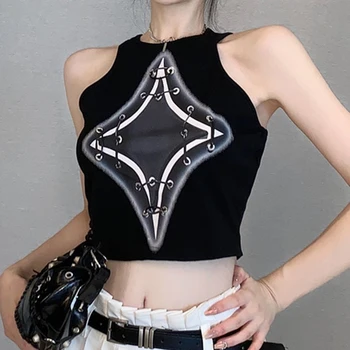 Kadın moda tasarımcısı yeni üç boyutlu yıldız ince uydurma kolsuz kısa yuvarlak boyun T-shirt tank gömlekler ve bluzlar