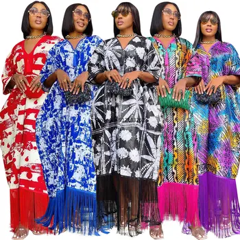 Kadınlar için afrika Elbiseler Püsküller Afrika Moda Boubou Dashiki Ankara Kıyafetler gece elbisesi Abayas Baskı Kaftan Robe