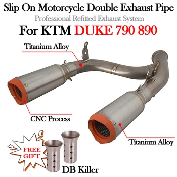 Kayma KTM DUKE 790 890 İçin KTM790 KTM890 Motosiklet Çift Egzoz CNC Susturucu 51MM DB Killer Kaçış Titanyum Orta Bağlantı Borusu