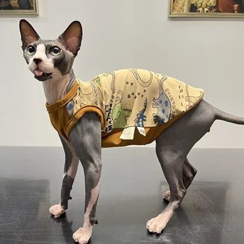 Kedi giyim Sphnx Pamuk Yelek Dinozor Yaz Bahar Gömlek Devon Rex Karikatür Ceket Tulum yavru kedi Köpek Kedi Malzemeleri