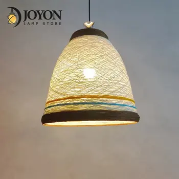 Klasik bambu dokuma avize lamba el yapımı kolye ışık asılı LED tavan armatürleri Rattan dokuma ev yatak odası dekorları