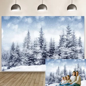 Kış Harikalar Diyarı Fotoğraf Backdrop Orman Kar Ağaçları Tatil Noel Noel Partisi Fotoğraf Arka Plan Afiş Dekorasyon