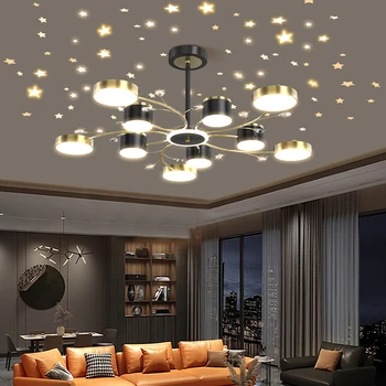 LED Modern yıldız projeksiyon tavan avizeler yemek odası oturma odası ev dekorasyon ışık iç mekan aydınlatması Kolye lamba