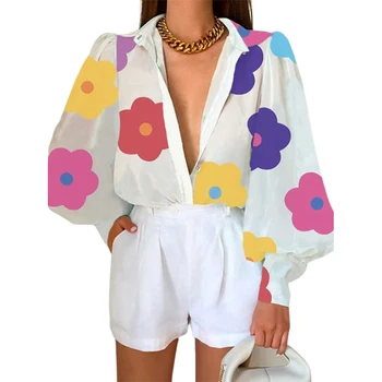 Lemongor Kore Moda Küçük Taze Çiçek Baskılı Bluzlar 2023 Bahar uzun kollu elbise Gevşek Rahat Dışarı Çıkmak Gömlek Kadınlar İçin Tops