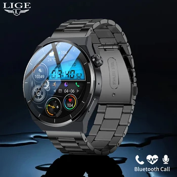 LIGE Bluetooth Çağrı Smartwatch Erkekler AMOLED Kablosuz Şarj IP68 Su Geçirmez Al Ses Asistanı NFC Özel Arama Erkekler akıllı saatler