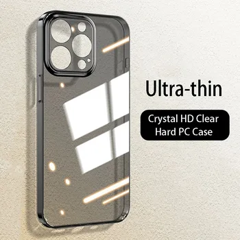 Lüks Ultra İnce Şeffaf Sert PC Kasa iPhone 15 14 13 12 11 Pro Max 14 Artı Kristal Şeffaf İnce Darbeye Dayanıklı Tampon Kapak