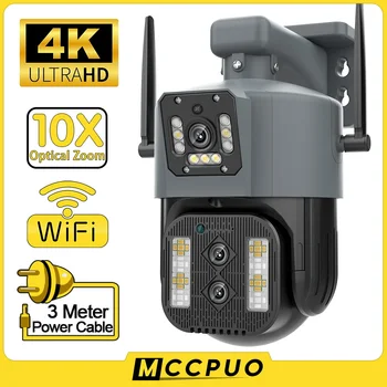 Mccpuo 4K 8MP PTZ Üçlü Lens Çift Ekran IP Kamera 10x Optik Zoom WiFi Açık Güvenlik Kamera Gece Görüş Otomatik İzleme