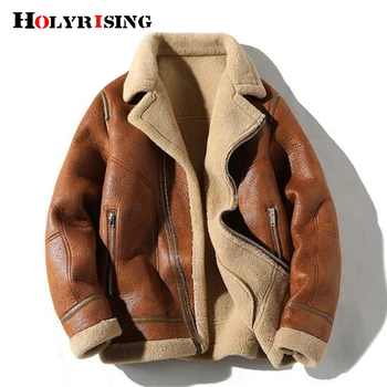 Men's fur integrated thick lapel PU leather jacket jaqueta de couro masculino кожаная куртка мужская Lamb Fleece Coat M-5XL