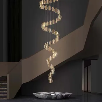 Modern Döner Kristal Merdiven LED Avize Lüks Yaratıcı Tasarım Villa iç mekan aydınlatması Fikstür Altın Akrilik Asılı Lamba