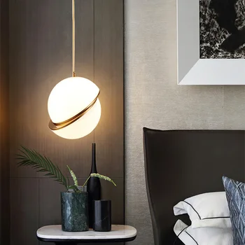 Modern LED kolye ışıkları yemek masası dekor yatak odası restoran avize tavan İskandinav altın asılı lamba topu abajur