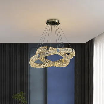 Modern lüks LED şerit kristal kolye ışık parlaklık altın yüzük tavan avize Art Deco oturma odası restoran asılı lamba