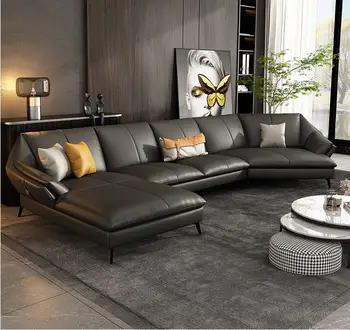 Modern minimalist deri kanepe lüks köşe oturma odası kanepe high-end atmosferik Nappi kanepe(A22)