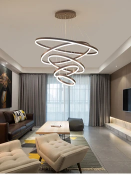 Modern sanatsal minimalist yuvarlak 5 halka LED avize ışık oturma odası yemek odası için merdiven yatak odası kolye ışık