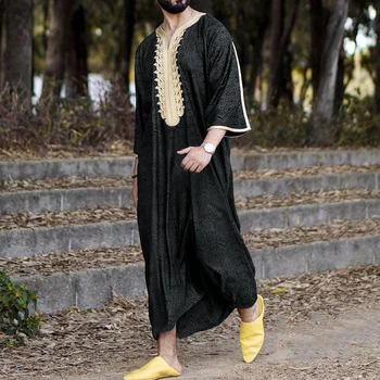 Müslüman Erkek Giyim Abaya Tenue Musulmane Dökün Homme Kaftan Eğlence Jubba Thobe Moda Dubai Suudi Arabistan Pakistan İslam Elbise