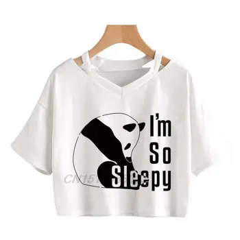 Panda Çok Uykulu Kadın komik t-shirt japon animesi Jujutsu Kaisen Retro Grafik Kırpma Üstleri Hoş Geldiniz Dış Bankalar dişi t parça