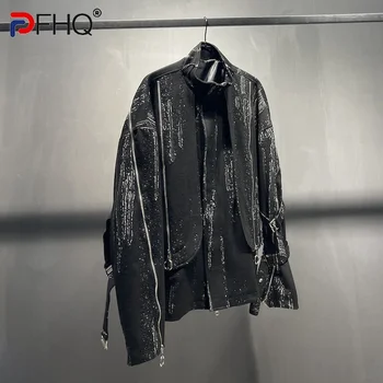 PFHQ Yıpranmış Vintage Niş Tasarım erkek Kişilik Fermuar Süslemeleri Gömlek Ceketler Uzun Kollu Yüksek Kaliteli Zarif Moda 2023