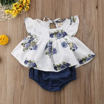 Pudcoco Yenidoğan Bebek Kız Giysileri Çiçek Baskı Kolsuz Elbise Üstleri kısa pantolon 2 Adet Kıyafetler pamuklu giysiler