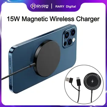 RYRA 15W Manyetik Kablosuz Şarj Tipi C Hızlı Şarj Pedi Disk Şeffaf Hızlı Şarj iPhone 14 13 12 Xiaomi Pad HuaWei
