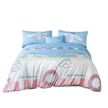 Sanrio Cinnamoroll çocuk 60 adet Tencel cilt dostu ev tekstili dört parçalı set yorgan kapak sayfası bebek A sınıfı yatak