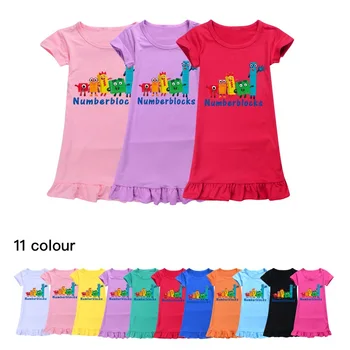 Sayı Blokları Kız Elbise Yaz Karikatür Gecelik Çocuk Giysileri Kısa Kollu Pijama Prenses Elbise Çocuk Pijama