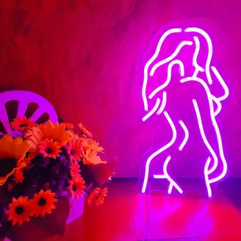 Seksi Neon lambalı tabelalar Özel Çıplak Bayan Sanat Duvar Süslemeleri Esnek Led Odası Kulübü Doğum Günü Partisi Süslemeleri Dükkanı Bar İşareti