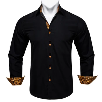 Siyah erkek Katı Polyester pamuk gömlekler Düğme Aşağı Elbise Gömlek Uzun Kollu Düğün Parti Erkek Giyim Kontrast Renk Tasarımı