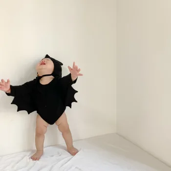 Sonbahar Cadılar Bayramı Bodysuit Bebek Kız Yarasa Şekilli Giysileri Toddler Tek parça Şapka ile