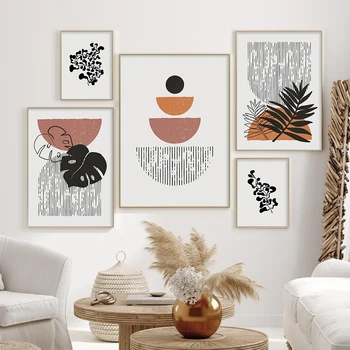 Soyut Geometrik Çizgi Yapraklar Boho Posterler Tuval Boyama Duvar sanat baskı Resimleri Yatak Odası Oturma Odası için ev içi dekor