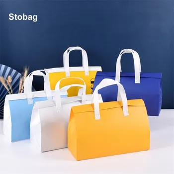 StoBag 50 adet Toptan dokunmamış Termal Paket Servis çantası Öğle Yemeği sıvı gıda Ambalaj Taşıyıcı Tote Taşınabilir çanta Logo Özel