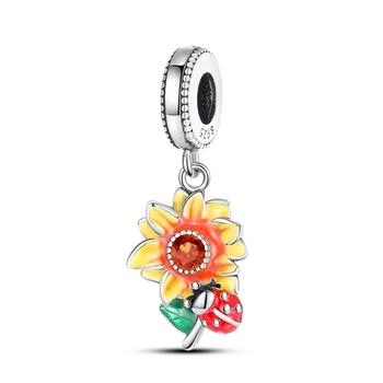 Sıcak Satış 925 Ayar Gümüş Ayçiçeği kolye uçları Fit Orijinal Pandora Bilezik Kadınlar İçin DIY Boncuk moda takı