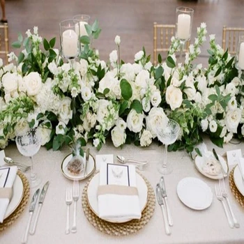 Sıcak Satış Yapay Beyaz İpek Gül Çiçek Koşucu masa üstü Düğün Çiçek Aranjmanları 8433