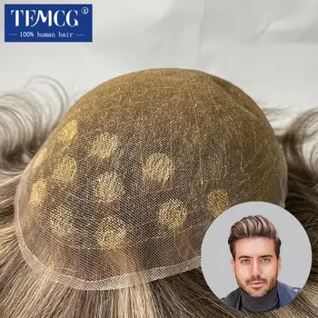 Tam Dantel Taban Erkek Saç Protezi Peruk erkekler Özelleştirilmiş Nefes Peruk Erkekler İçin 100 % doğal insan saçı Değiştirme Sistemi