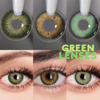 UYAAI 1 Çift Yeşil Lensler Renkli Kontakt Lensler Doğal Görünüm Moda Lensler Güzellik Makyaj Kontakt Lensler Ücretsiz Kargo ile