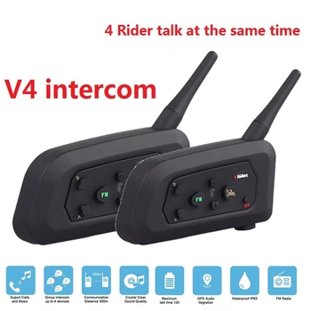 V4 artı Interkom Motosiklet Kask Bluetooth Kulaklık 4 Riders Aynı Anda Konuşmak Moto Intercomunicador Interkom FM Radyo