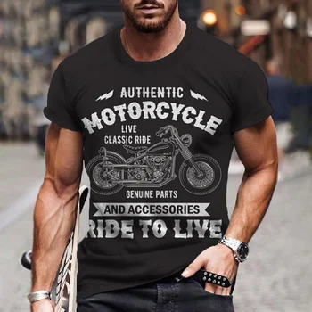 Vintage erkek tişört 3D Motosiklet Baskılı Kazak Slim Fit Üstleri Yaz Yuvarlak Boyun Streetwear Biker Stil Kısa Kollu Tees