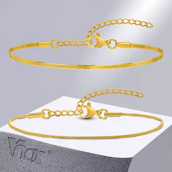 Vnox Şık Çift İnce Yılan Zincir Bilezikler Kadınlar Kızlar için, 18K PVD Altın Rengi Paslanmaz Çelik Linkler Bileklik, Onun için Hediyeler