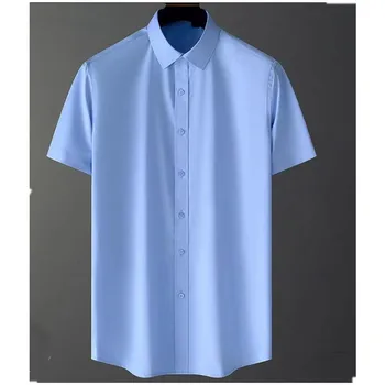 Yaz İş Erkek Gömlek Buz İpek Yarım kollu Mavi Harajuku Gömlek İş Elbisesi İş Gömlek Elastik Olmayan Ütü Mavi Gömlek