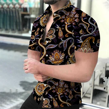Yeni 2023 Sokak Moda erkek gömleği Kısa Kollu Yaka Düğmesi Üst Hırka 3D Baskılı İnce Rahat Gömlek S-4XL yaz giysileri