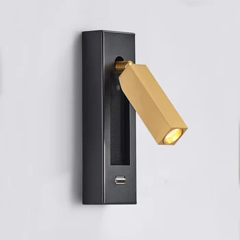 Yeni led duvar Lambası Aplik Anahtarı ile Siyah Pirinç Yaratıcı USB Portu Okuma Duvar Lambası 3W Spot Yatak Odası Başucu