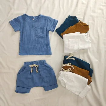 Yumuşak 2 Adet Bebek Giysileri Takım Elbise Rahat pamuklu üst giyim+ Elastik Şort Erkek Kız Seti Unisex Toddlers Bebek Yaz Giyim