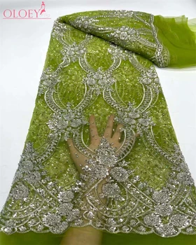 Yüksek Kalite Moda Fransız Panhual Nakış Boncuklu Dantel payetli kumaş Afrika Nijeryalı Dantel Kumaş düğün elbisesi