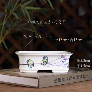 Çin Tarzı Seramik Saksı Orta Dikdörtgen Sırlı Saksı Bonsai Havzası Etli Bitki Kapalı Dekorasyon Butik